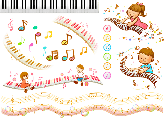 ピアノを弾く少年少女のイラスト