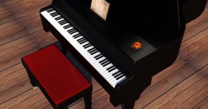 グランドピアノとピアノ椅子写真