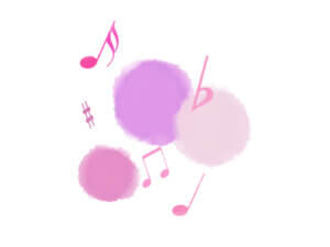 音符と紫の丸のイラスト