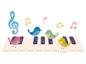 鳥と鍵盤と音符イラスト