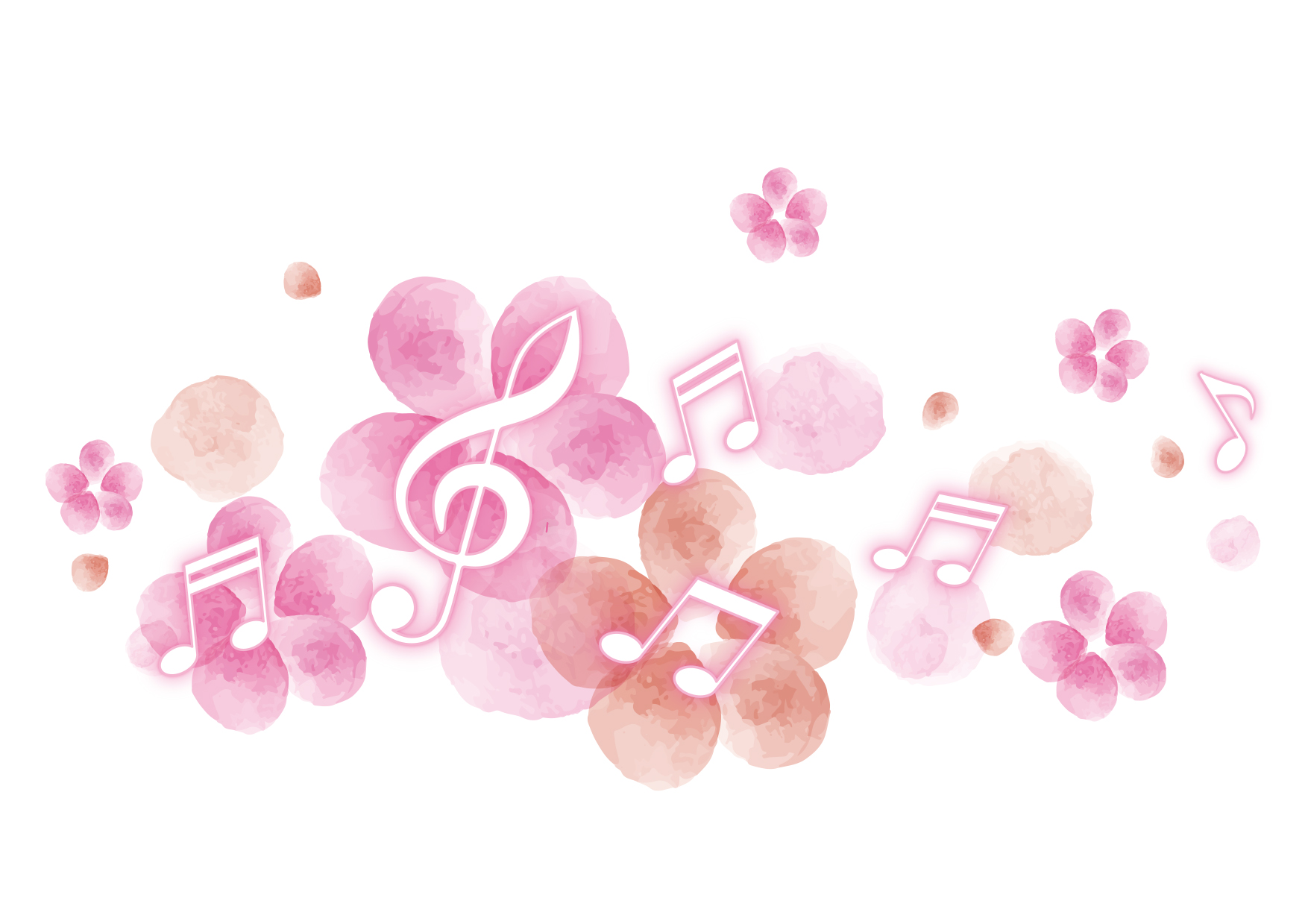 ピンクの花と音符イラスト